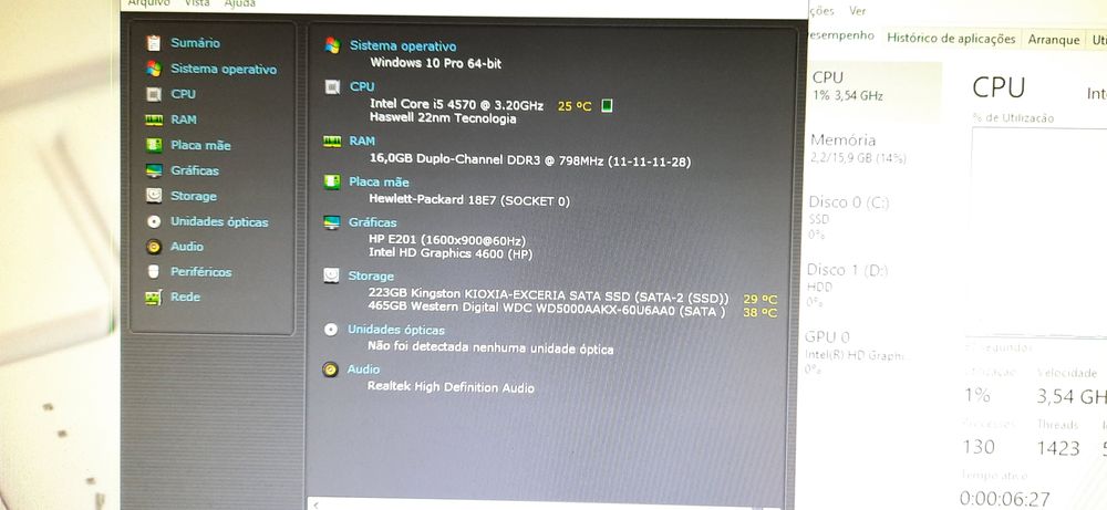 Pç HP 600G1 4ªG|I5-4570-3.2Ghz|16G|SSD256G+HDD500G|Wifi+BT|W11
