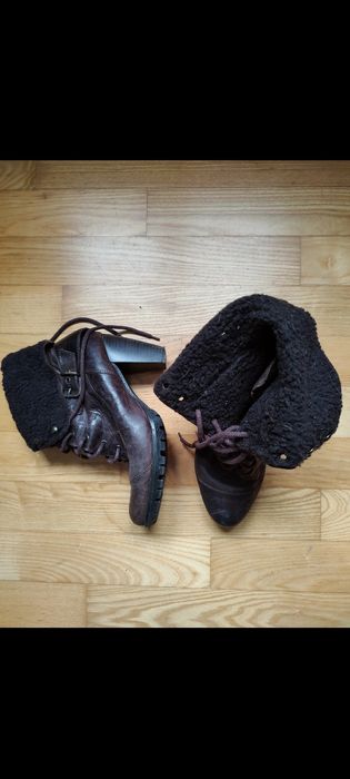 Brązowe skórzane buty zimowe Lasocki r 40