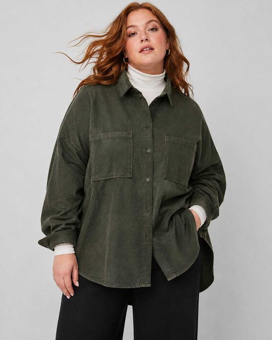 Рубашка женская zara, оверсайз зеленая