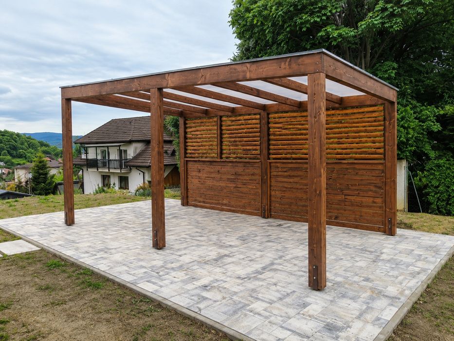 Pergola tarasowa Nowy Sącz | drewno BSH GL24 | zadaszenie