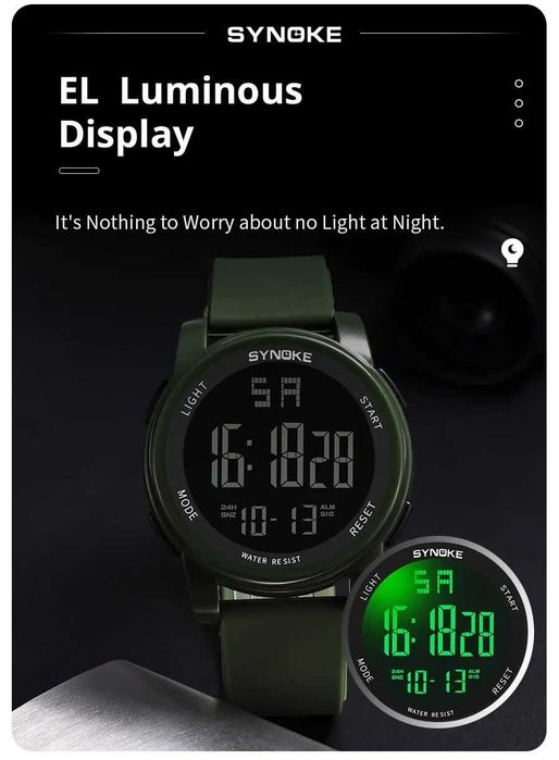 Duży militarny zegarek męski cyforowy elektroniczny Synoke wojskowy