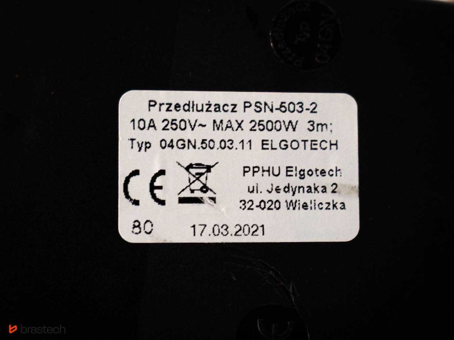 Przedłużacz biurkowy Elgotech PSN-503-2 5×230V 2500W 3 m