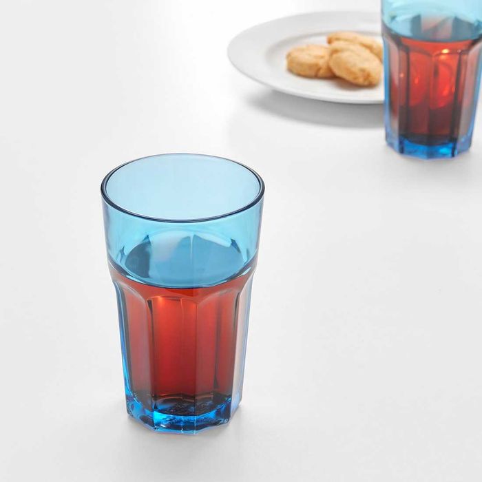 Zestaw 4 szklanek IKEA POKAL, 350ml, niebieskie, idealne na każdą porę