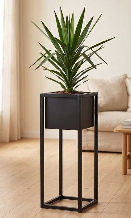 Kwietnik Stojak Metalowy Klasyczny Loft na Kwiaty Wysoki Czarny 60cm