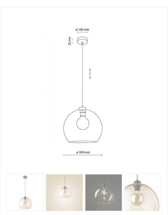 3x Lampa szklana Amber śr.30 cm z żarówkami TK Cubus