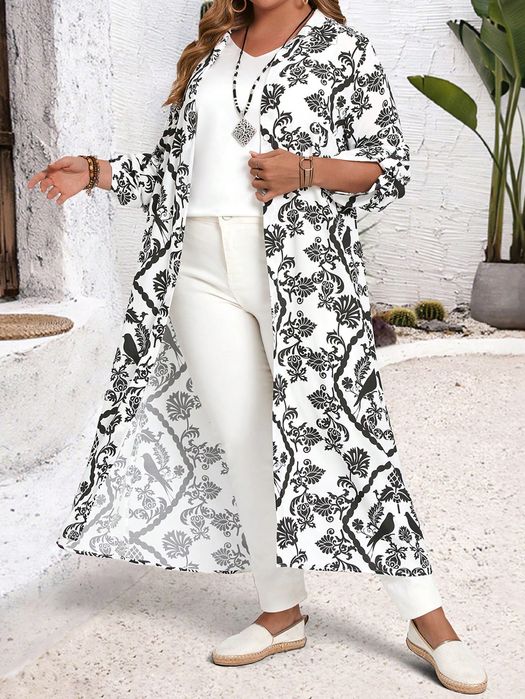 Sukienka Koszulowa Maxi Tunika Narzutka Z Podwijanymi Rękawami 6Xl 52