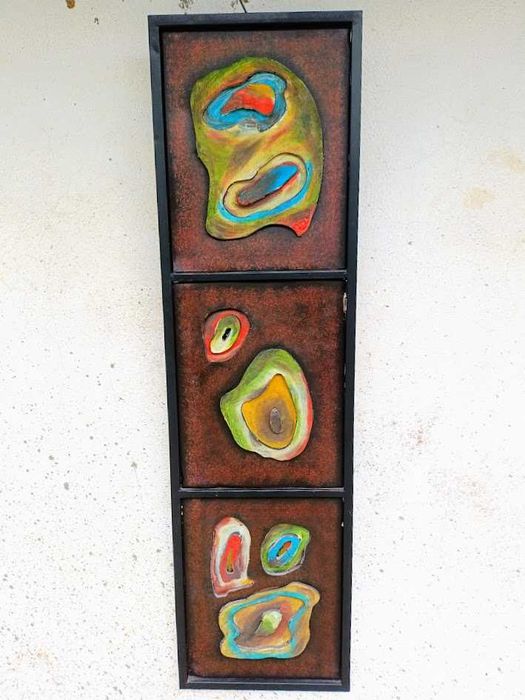 Quadro em metal com pintura arte abstrata contemporânea