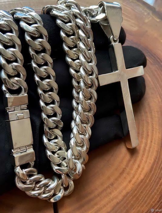 Срібний набір ланцюжок+хрестик, цепочка серебро+крестик набор мужской