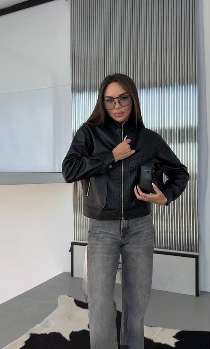 Жіноча куртка косуха чорна еко шкіра весна-осінь S–L