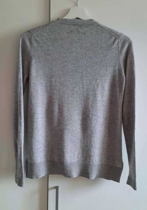 Massimo Dutti sweter V serek szary melanż jedwab wełna XS 34