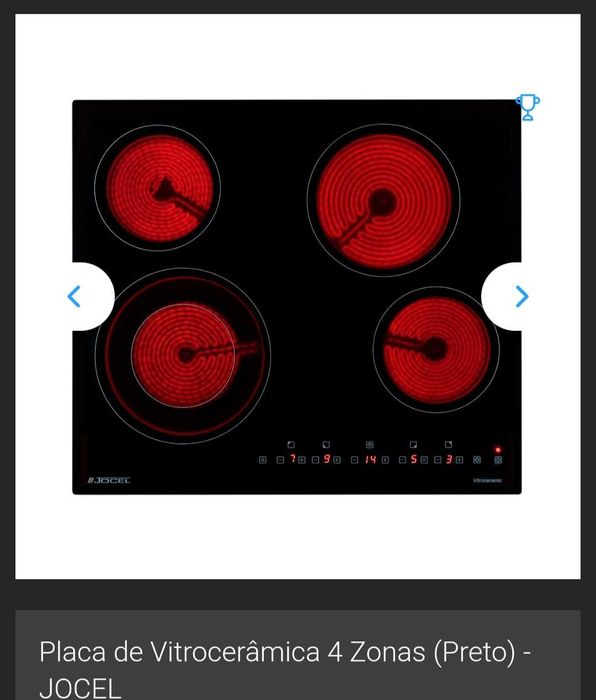 Vendo Placa de Vitrocerâmica 4 Zonas preto jocel nova nunca usada