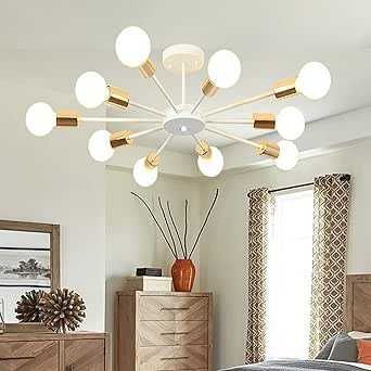 Biało-złota Lampa Gwiaździsta 10 Ramion Lampa Sufitowa Retro Loft