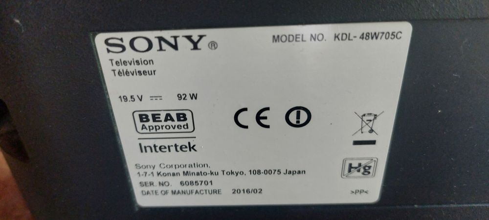 Pilot Sony TV model kdl-48w705c