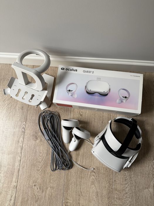Gogle VR Meta / Oculus Quest 2 + Pasek Elite Strap + Długi kabel Oculus Link + Stojak! Stan idealny