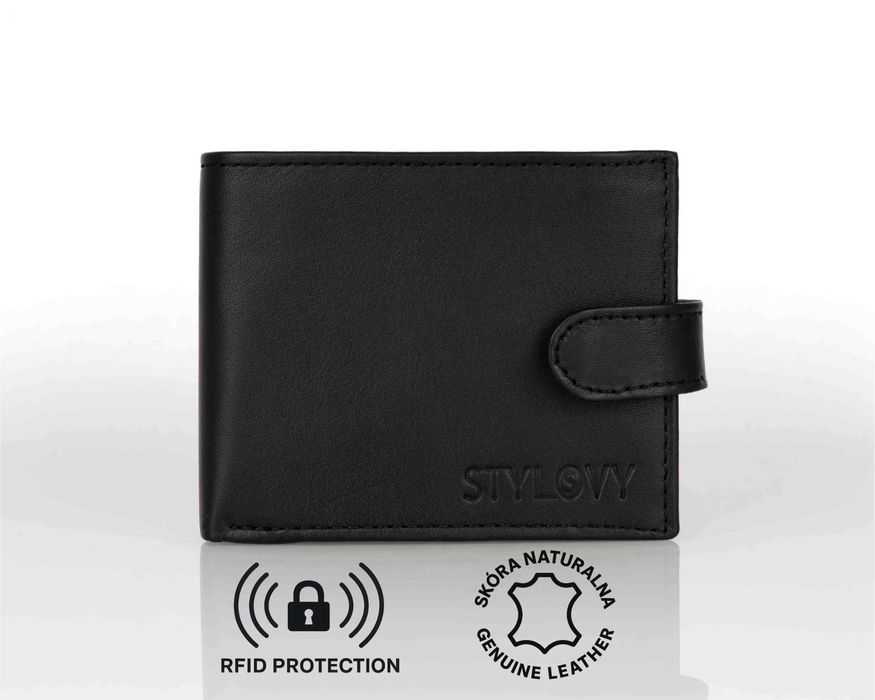 Portfel męski czarny skórzany zapinany na zatrzask –  1414