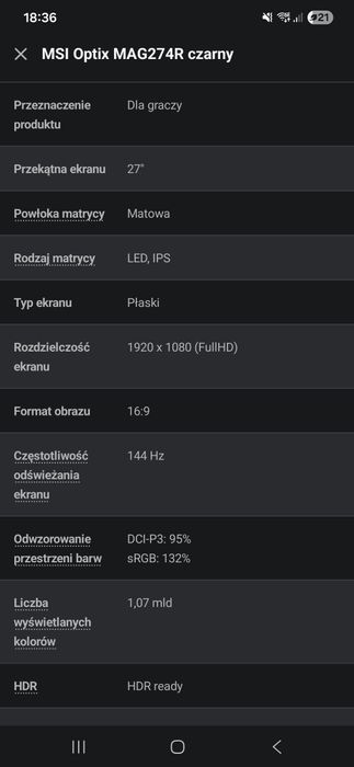 Monitor MSI Optix MAG274R czarny