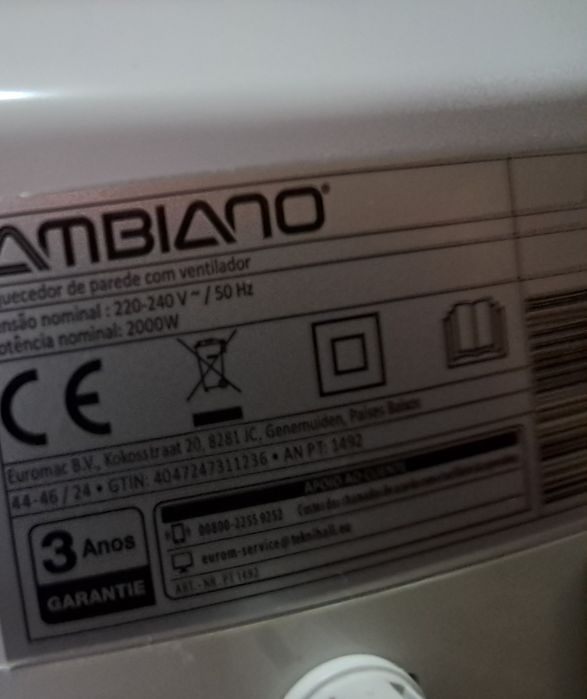 Aquecedor de parede com ventilador