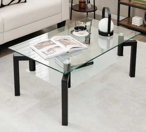 Stolik kawowy z blatem ze szkła hartowanego 43x100x60cm