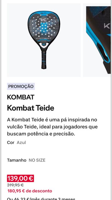 Raquete padel KOMBAT TEIDE com garantia