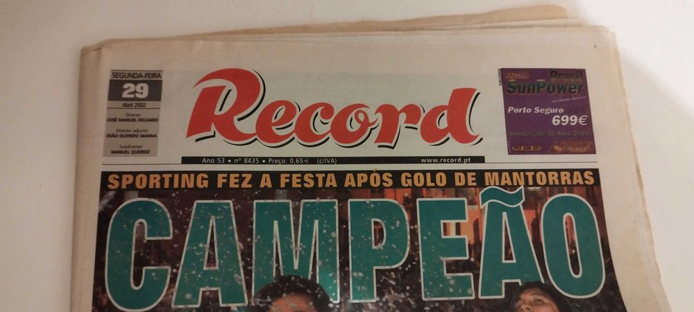 Jornal "Record" (29-Abril-2002) Sporting Campeão