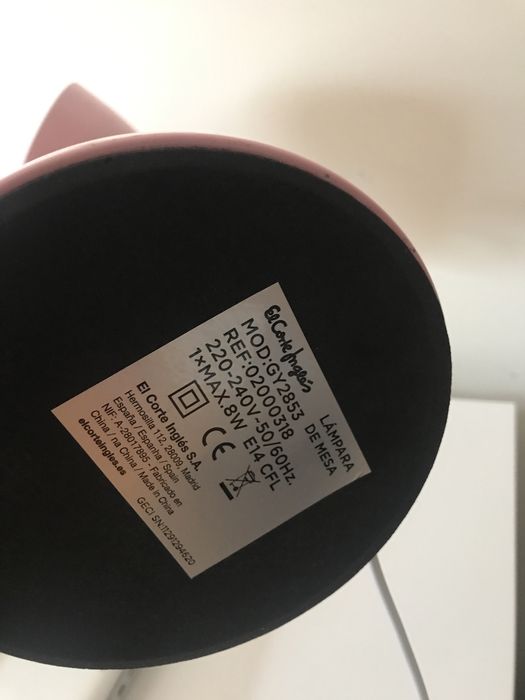 Candeeiro de mesa secretaria cor-de-rosa pastel El corte ingles