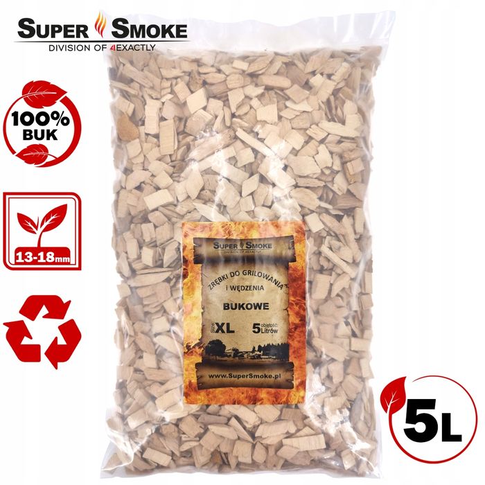 Zrębki Wędzarnicze SuperSmoke BUK KL-13 (12-18mm) Extra Large 5 Litrów