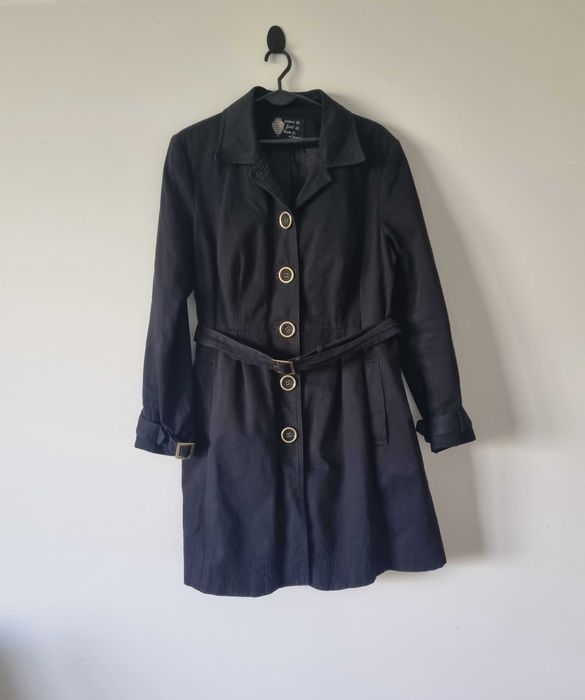 Damski czarny płaszcz wiązany na jesień przejściowy kurtka trencz