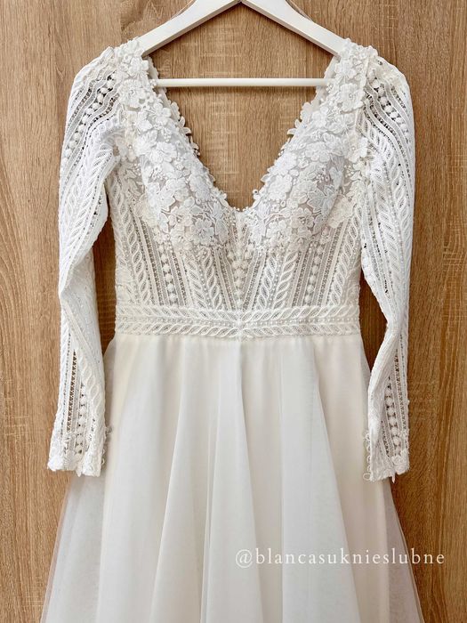 Suknia ślubna Panora tiulowa literka a koronkowa rękaw POPRAWKI GRATIS