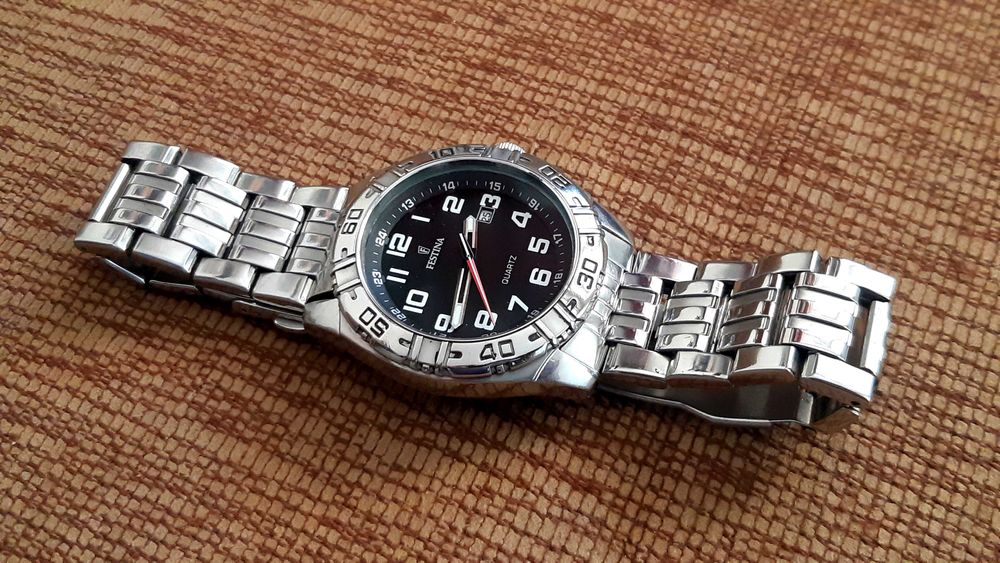 Festina  czarna tarcza duża 44 mm masywna 148 gram stal 100 M
