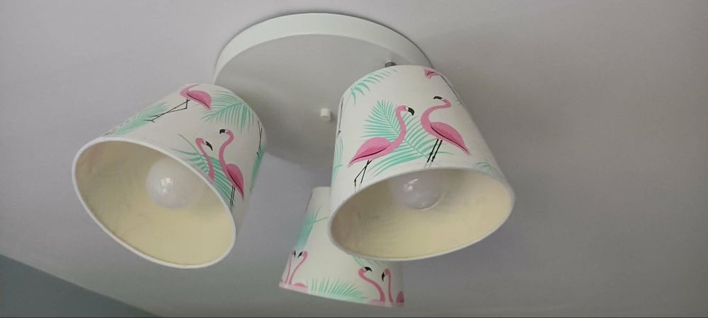 Żyrandol abażur potrójny flamingi 3 żarówki