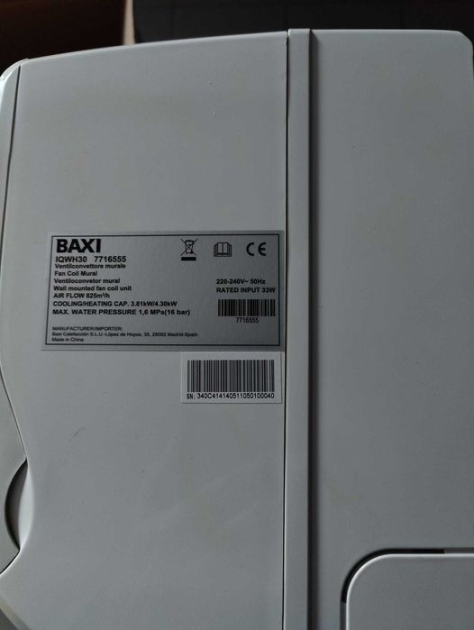 Ventiloconvector de parede, Baxi Roca.