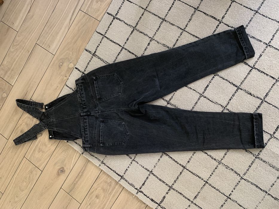 Spodnie dżinsy jeansy postarzane ogrodniczki luźne baggy skate