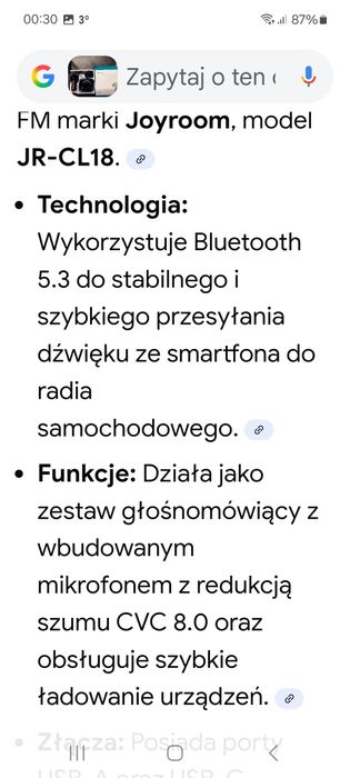Transmiter samochodowy FM Joyroom