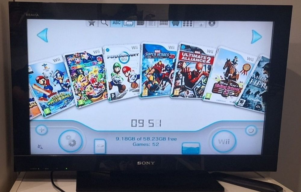 Nintendo Wii com 52 jogos digitais.