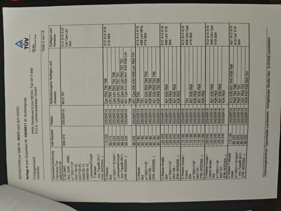 Mercedes Benz V klasse 255/40Z/R19