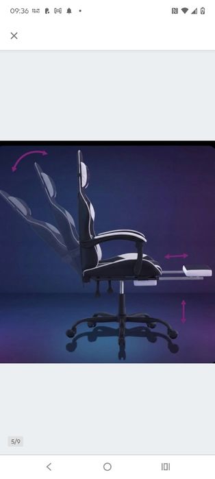 Fotel Gamingowy Biurowy Kubełkowy z Podnóżkiem Biały Ekoskóra Obrotowy