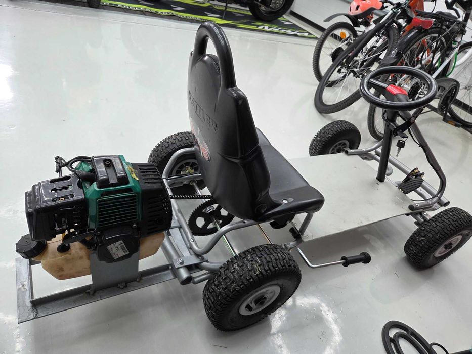 Gokart spalinowy DIY, silnik od kosy, hamulec, stacyjka, regulowane siedzenie