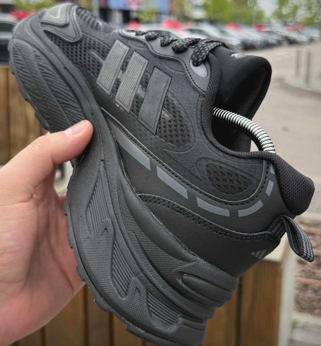 Мужские кроссовки Adidas черные сетка Адидас