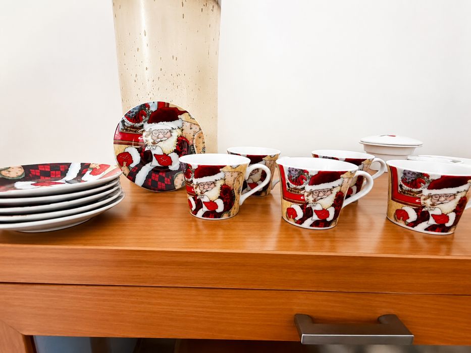 Conjunto de 5 Chávenas Café de Natal com Pires