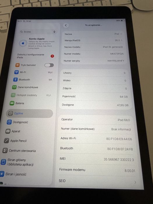 iPad 9 gen 64gb Space Gray WiFi+Cellular + Stylus Pen