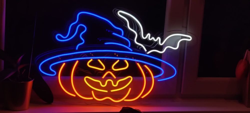 Neon LED na halloween dynia nietoperz