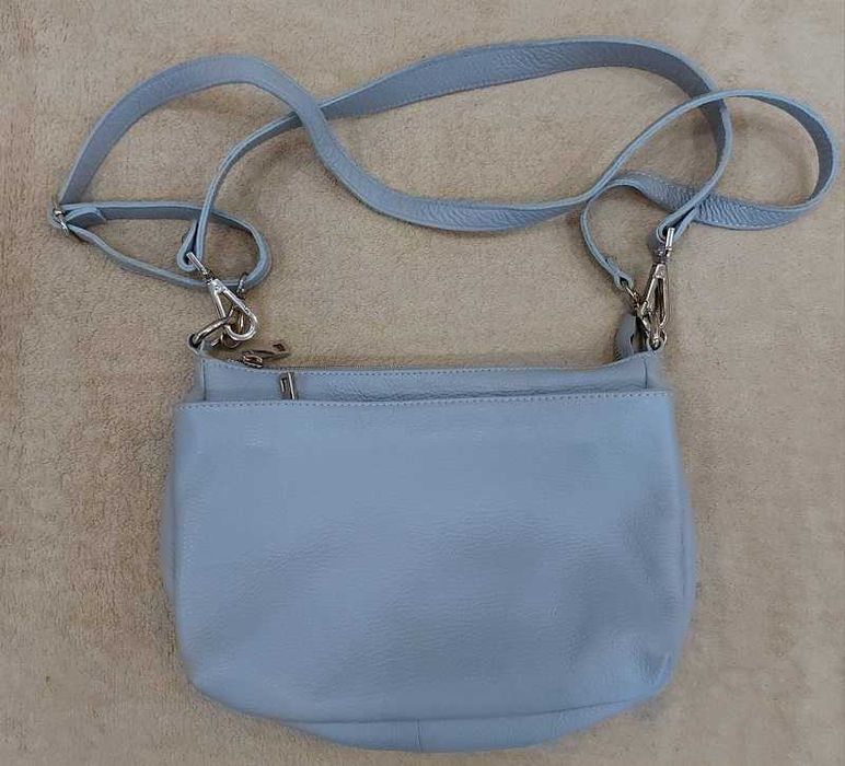Шкіряна  блакитно-сіра  сумка