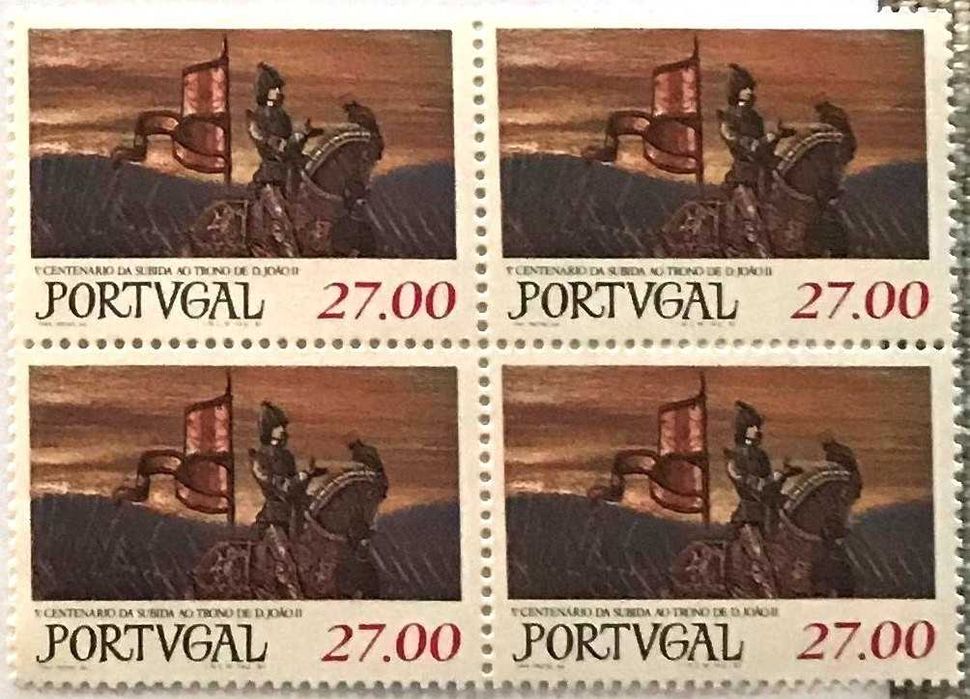 Quadra de selos novos de 27$00 - Subida ao trono de D.João II - 1981