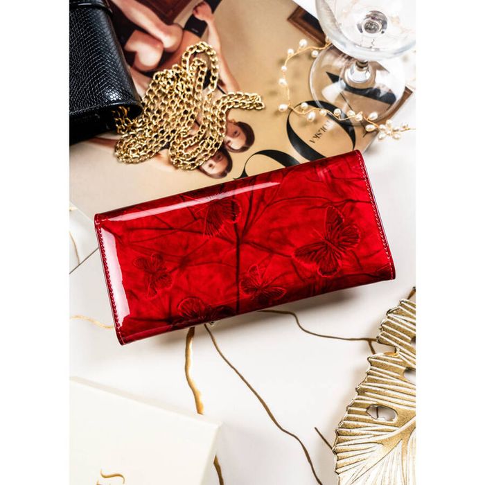 duży portfel damski z wieloma przegródkami czerwony - peterson