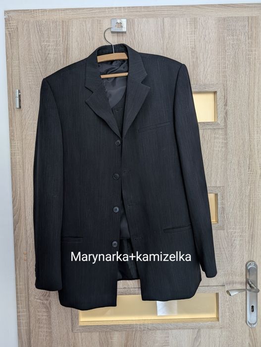 Marynarka kamizelka zestaw garnitur czarny 182 48