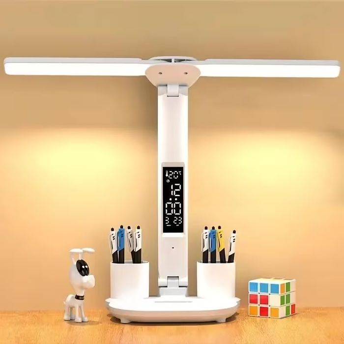 Настільна LED Лампа Подвійна. Екран (Час, Дата, Температура). USB