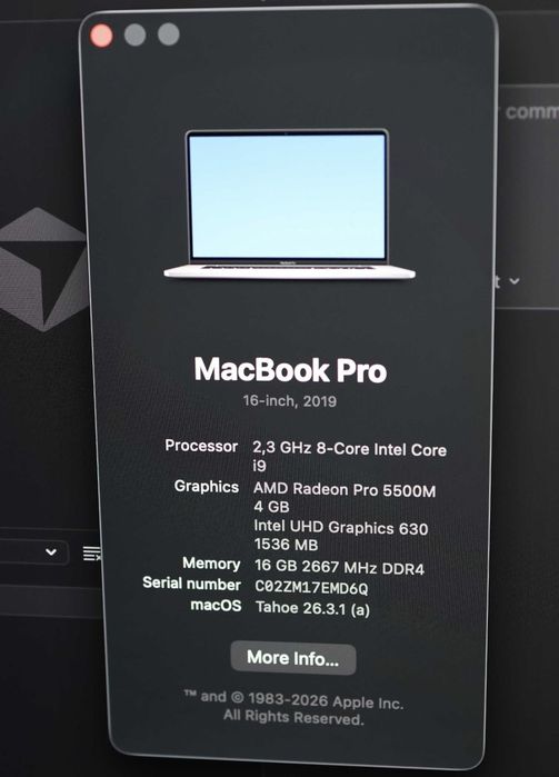 MacBook Pro 16" 2019 | 1 TB SSD| i9 2.3GHz | 16 GB | 361 цикла батареи!