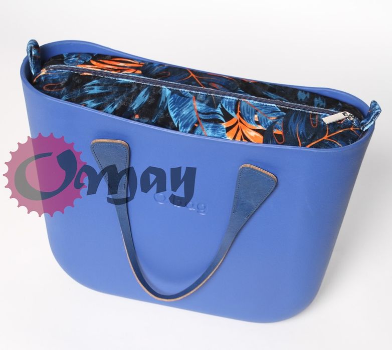 Granatowy organizer do OBAG STANDARD welur liście niebieskie OMAY