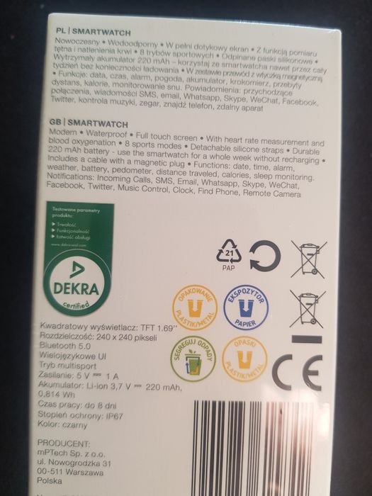 Smartwatch z 8 trybami sportowymi, wodoodporny