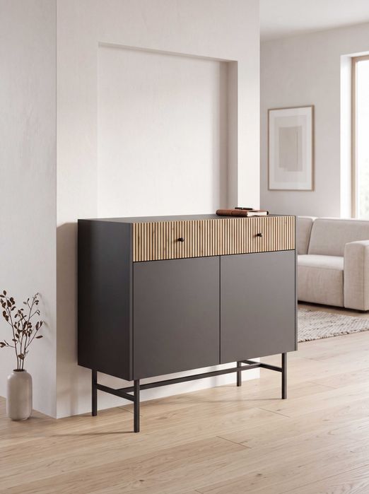 Komoda czarna dąb 104 cm DIVA 2D2SZ - wyprzedaż